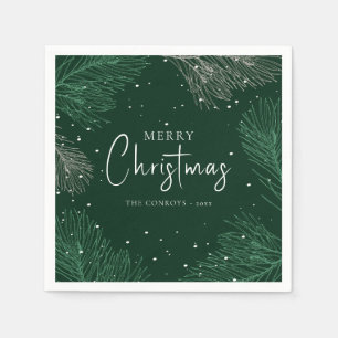 Serviette En Papier Branches de pin vert foncé moderne Joyeux Noël