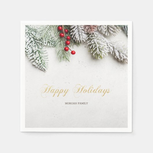 Serviette En Papier Branches de pins Noël de neige (Devant)