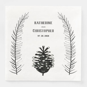 Serviette En Papier Branches d'épicéa de pin dessiné minimaliste rusti