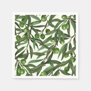 Serviette En Papier Branches d'olive sur blanc