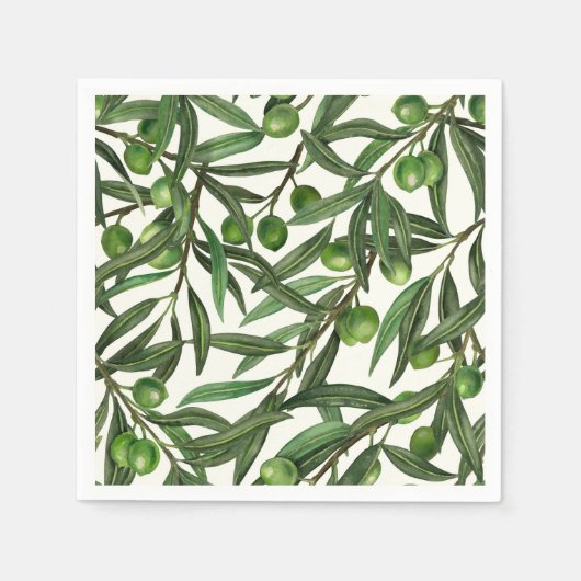 Serviette En Papier Branches d'olive sur blanc (Devant)