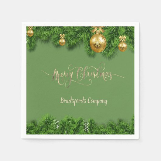 Serviette En Papier Branches élégantes de sapins de Noël, boules (Devant)