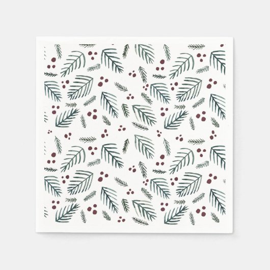 Serviette En Papier Branches et baies d'arbres de Noël - turquoise (Devant)