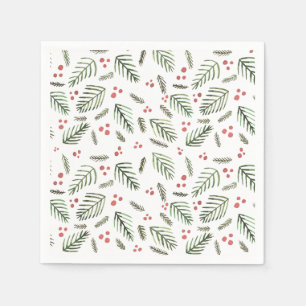 Serviette En Papier Branches et baies d'arbres de Noël - vintage