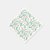 Serviette En Papier Branches et baies des arbres de Noël - rouge et ve (Coin)