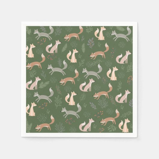 Serviette En Papier Branches et Feuilles d'hiver Fox sans joint (Devant)