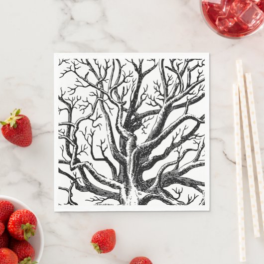 Serviette En Papier Branches rustiques Abstraites en noir et blanc (En situation)