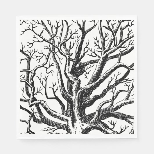 Serviette En Papier Branches rustiques Abstraites en noir et blanc (Devant)