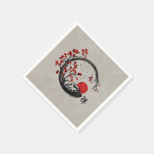 Serviette En Papier Branches Zen Enso Circle et Sakura (Coin)