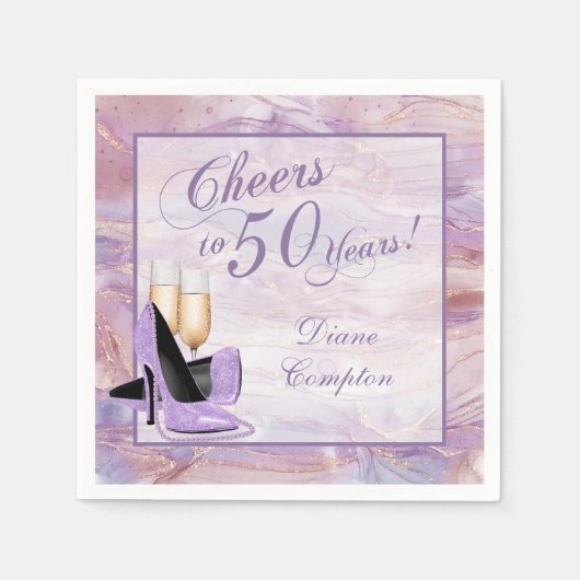 Serviette En Papier Bravo à 50 ans Lavender Gold (Devant)