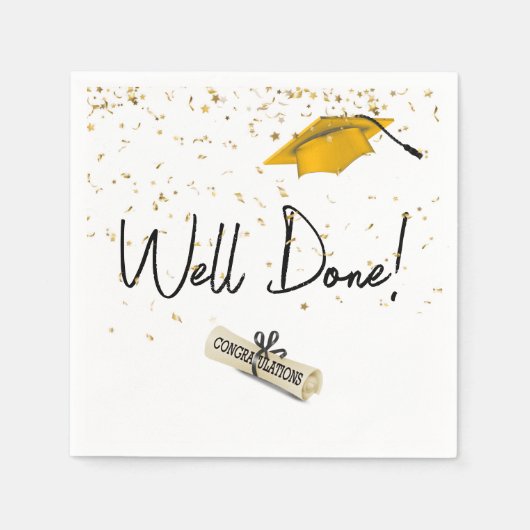 Serviette En Papier Bravo Graduation Gold Confetti Avec Casquette Or (Devant)