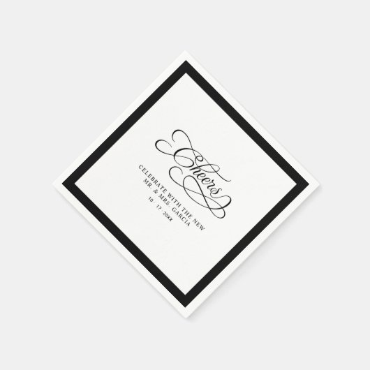 Serviette En Papier Bravo M. et Mme Mariage Calligraphie Bordure Noir (Coin)