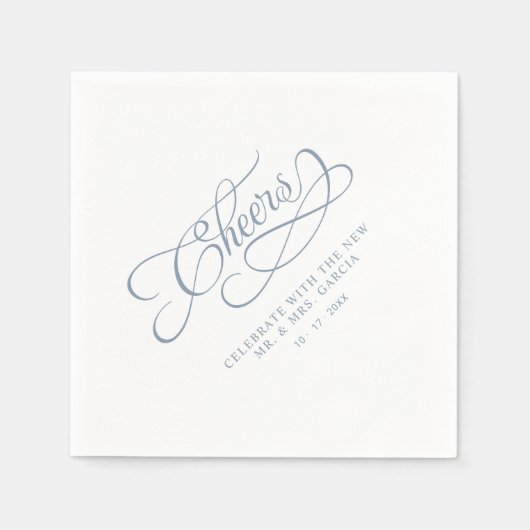Serviette En Papier Bravo M. & Mme Mariage Calligraphie Dusty Blue (Devant)