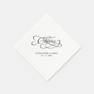 Serviette En Papier Bravo Mariage Noir & Blanc Élégant Calligraphie