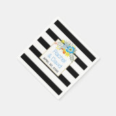 Serviette En Papier Brayures blanches noires fleurs folkloriques bleue (Coin)