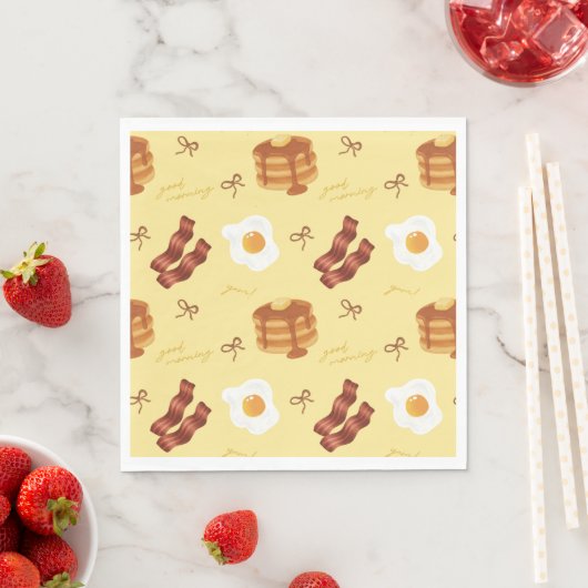 Serviette En Papier Breakfast Brunch Theme Bacon Eggs Pancakes Pattern (En situation)