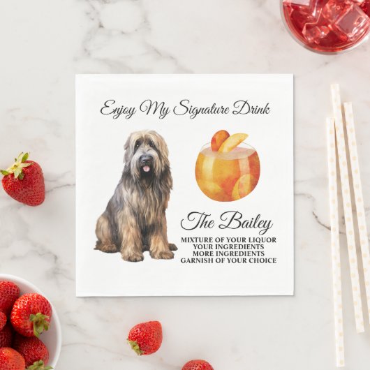 Serviette En Papier Briard Pet Cocktail Signature Boire Mariage Pet (En situation)