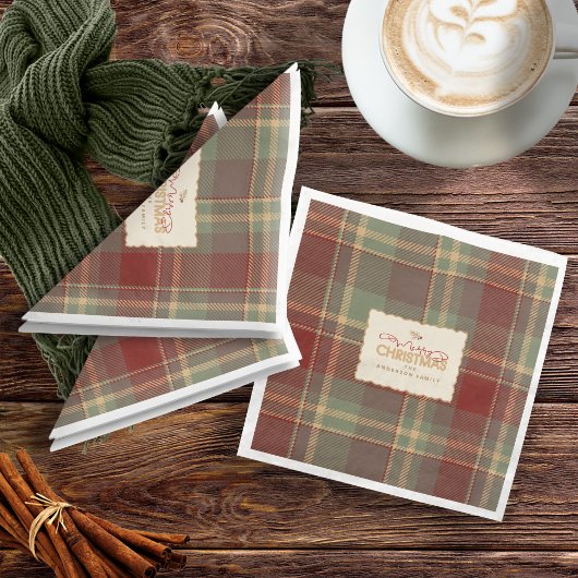 Serviette En Papier Brick rouge Tartan de Noël ID1141A