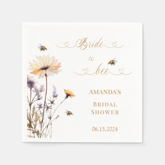 Serviette En Papier Bridal Shower wildflowers Bride to Bee (Devant)