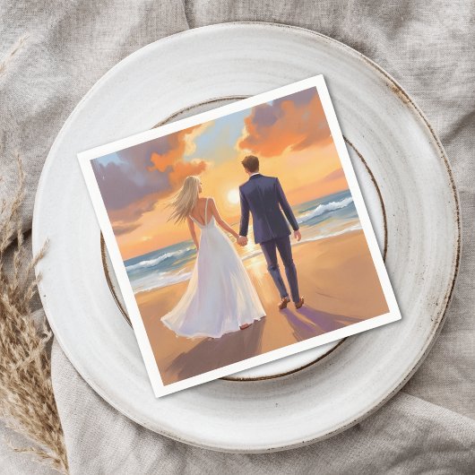 Serviette En Papier Bride & Groom Beach Wedding Watercolor