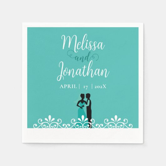 Serviette En Papier Bride Groom Turquoise blanc Élégant document de ma (Devant)