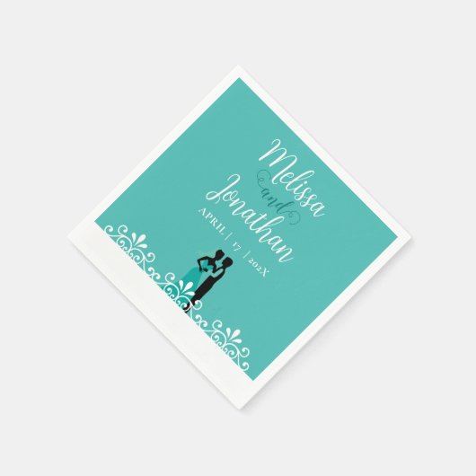 Serviette En Papier Bride Groom Turquoise blanc Élégant document de ma (Coin)