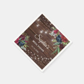 Serviette En Papier Bride Rustique Bois Bourgogne Lumières Florales (Coin)