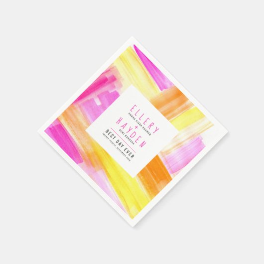 Serviette En Papier Bright art abstrait rose jaune pêche mariage (Coin)