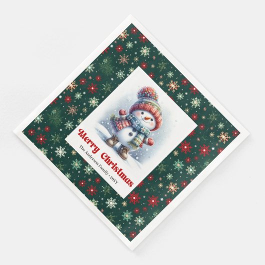 Serviette En Papier Bright cartoon snowman with snowflakes kids napkin (Coin)