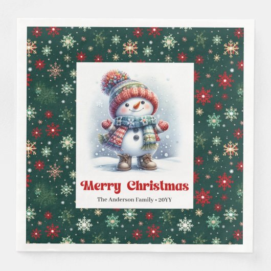 Serviette En Papier Bright cartoon snowman with snowflakes kids napkin (Devant)