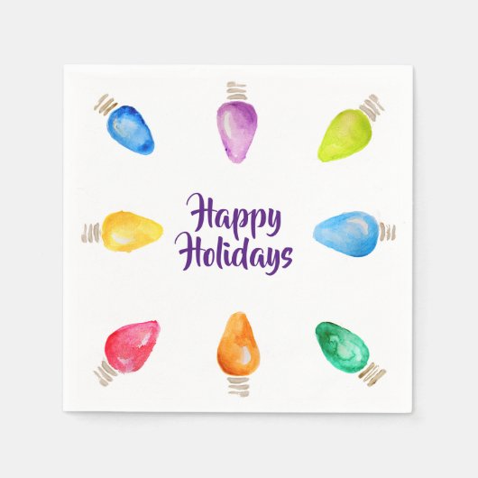 Serviette En Papier Bright Christmas Bulbs, Happy Holidays Paper (Devant)
