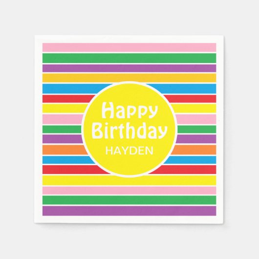 Serviette En Papier Bright Colorful Rainbow Striped Custom Birthday (Devant)