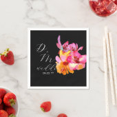 Serviette En Papier Bright Floral Aquarelle Monogramme Mariage noir (En situation)