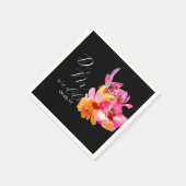 Serviette En Papier Bright Floral Aquarelle Monogramme Mariage noir (Coin)