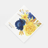 Serviette En Papier Bright Gold Navy Blue Floral Mariage (Coin)