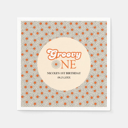 Serviette En Papier Bright Orange Daisy Arc Super 1er anniversaire (Devant)