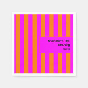 Serviette En Papier Bright Orange Hot Pink Stripe 21e anniversaire
