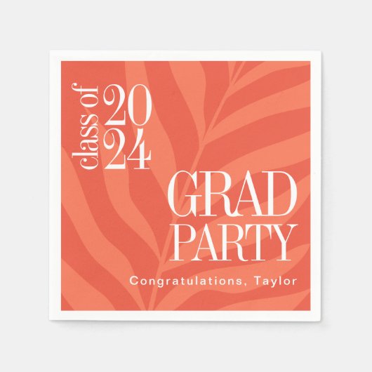 Serviette En Papier Bright Orange Simple Grad Party avec nom (Devant)