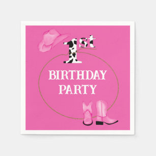 Serviette En Papier Bright Pink 1er anniversaire fête ou texte personn