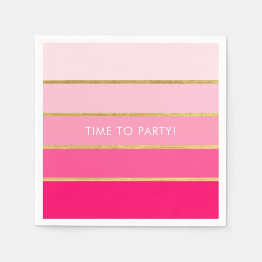 Serviette En Papier Bright Pink & Gold Stripe personnalisable (Devant)
