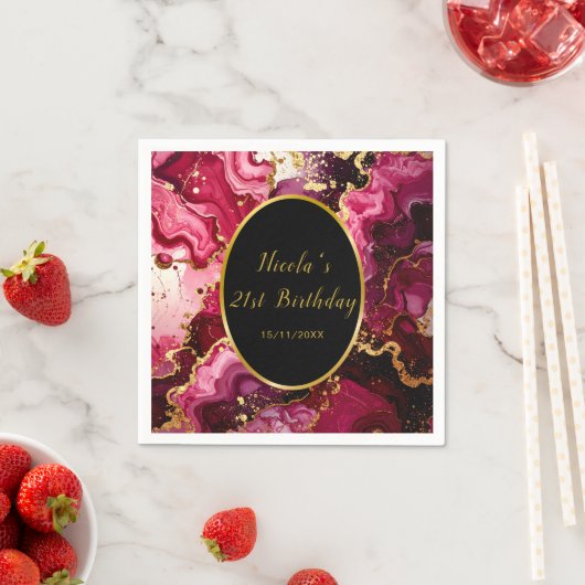 Serviette En Papier Bright Red and Gold Marble Agate Birthday Party (En situation)