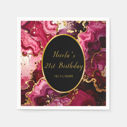 Serviette En Papier Bright Red and Gold Marble Agate Birthday Party (Devant)
