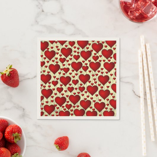 Serviette En Papier Bright Red Romantic Hearts Motif (En situation)