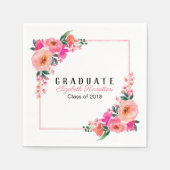 Serviette En Papier Bright Rose Botanical Floral Parti de Graduation (Devant)