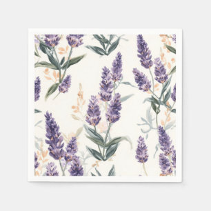 Serviette En Papier Brins de Lavande Aquarelle Botanique Floral Violet