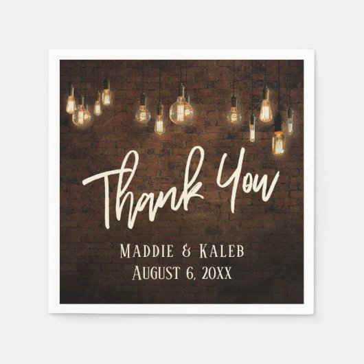 Serviette En Papier Briques industrielles Merci avec éclairage Edison (Devant)