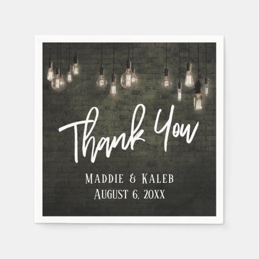 Serviette En Papier Briques industrielles Merci avec éclairage Edison (Devant)