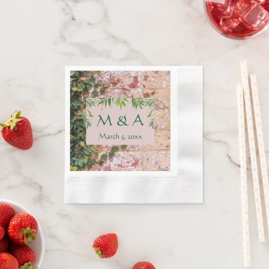 Serviette En Papier Briques peintes Green Ivy Mariage Cocktail Serviet (En situation)