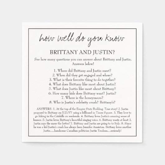 Serviette En Papier Brittany Que Savez-Vous Amusant Mariage Réception (Devant)
