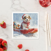 Serviette En Papier Brittany Spaniel Dog à Sledge Noël (En situation)